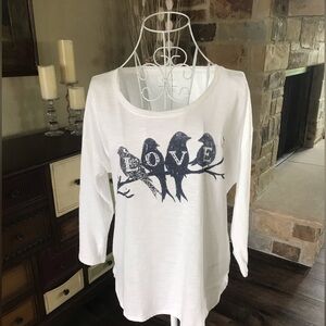 Sonoma Small White 3/4 length Sleeve Top with Bird Design